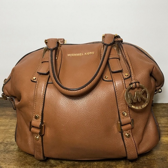 Michael Kors Bedford Legacy Brown Pebble Leather Satchel Hobo Bag - Picture 1 of 13